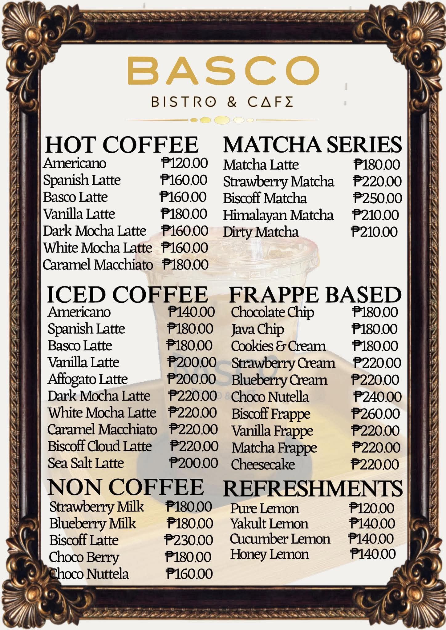 BASCO’s printed Frappe based menu