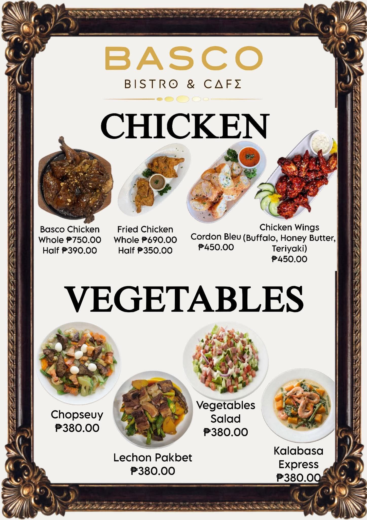 BASCO’s printed Chicken for the table menu